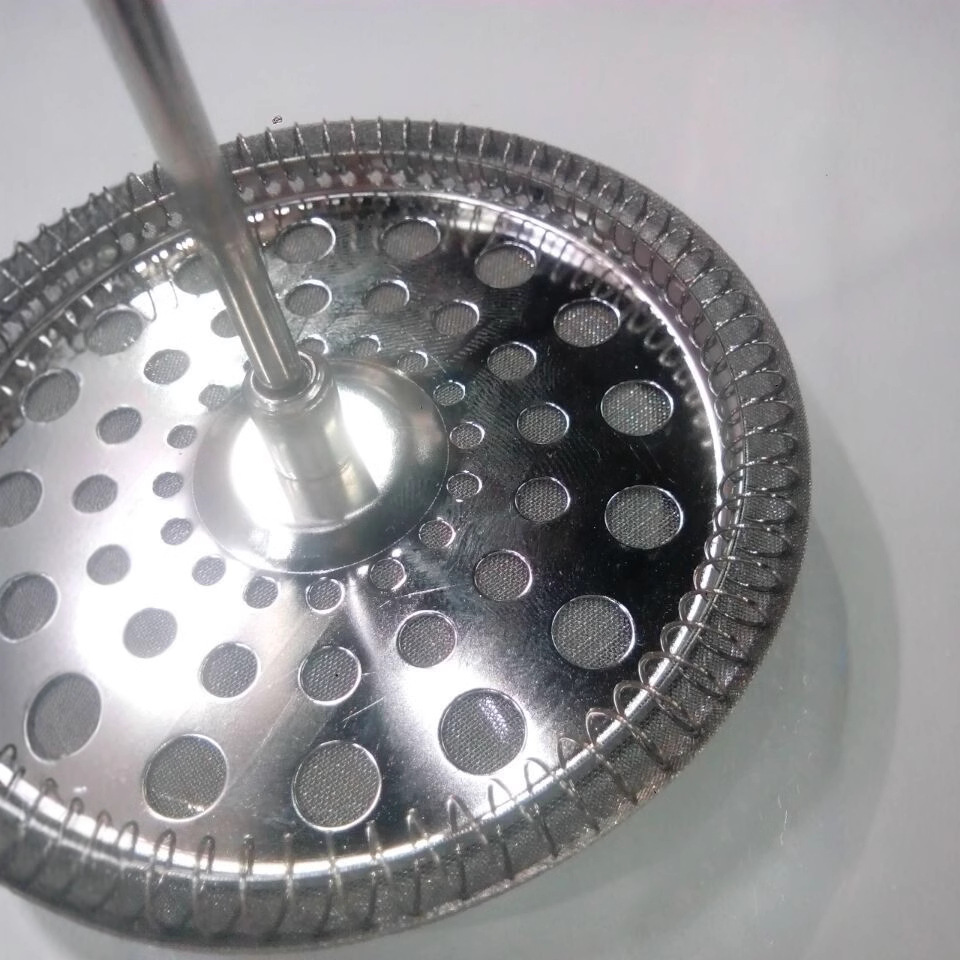 Coffee pot, stainless steel tea infuser accessories, French press pot, pressure rod, pressure plate, filter screen, screw, handle, filter screen Specification drawing