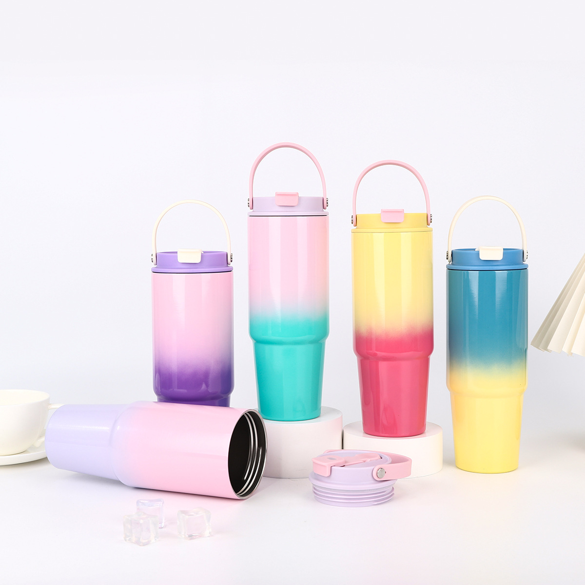 Factory direct supply gradient color 30oz hand-held car cup, 304 stainless steel insulated cup, outdoor portable travel cup Specification drawing