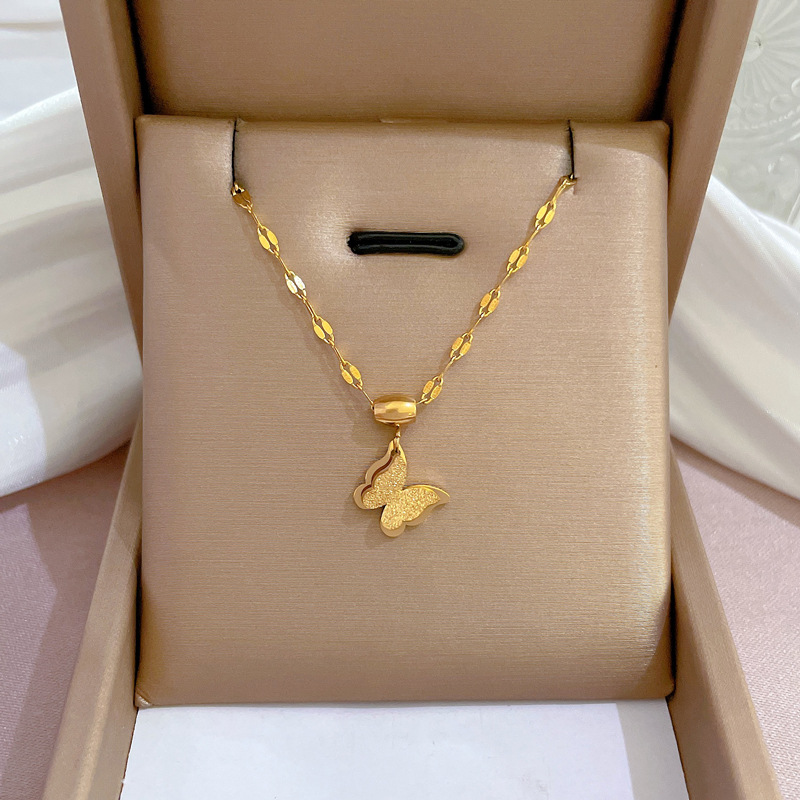 【 All-titanium Steel 】 Light luxury minimalist style butterfly furnace with real gold necklace, female Instagram influencer collarbone chain accessory full figure