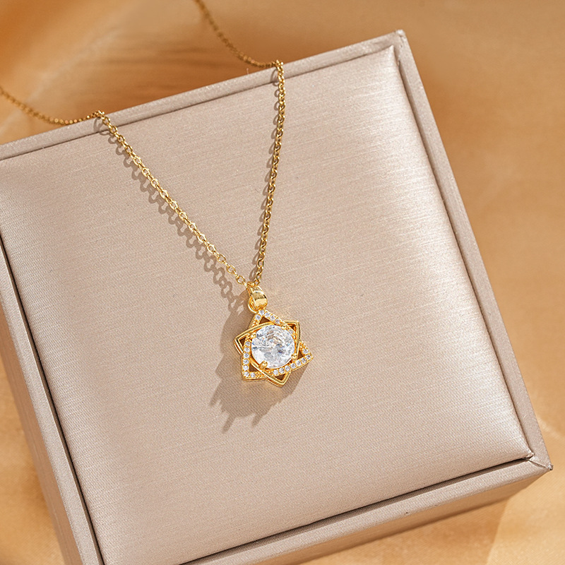 Fashionable zircon hexagram pendant titanium steel necklace for women, simple and elegant, versatile and dynamic collarbone chain, high-end accessory Specification drawing
