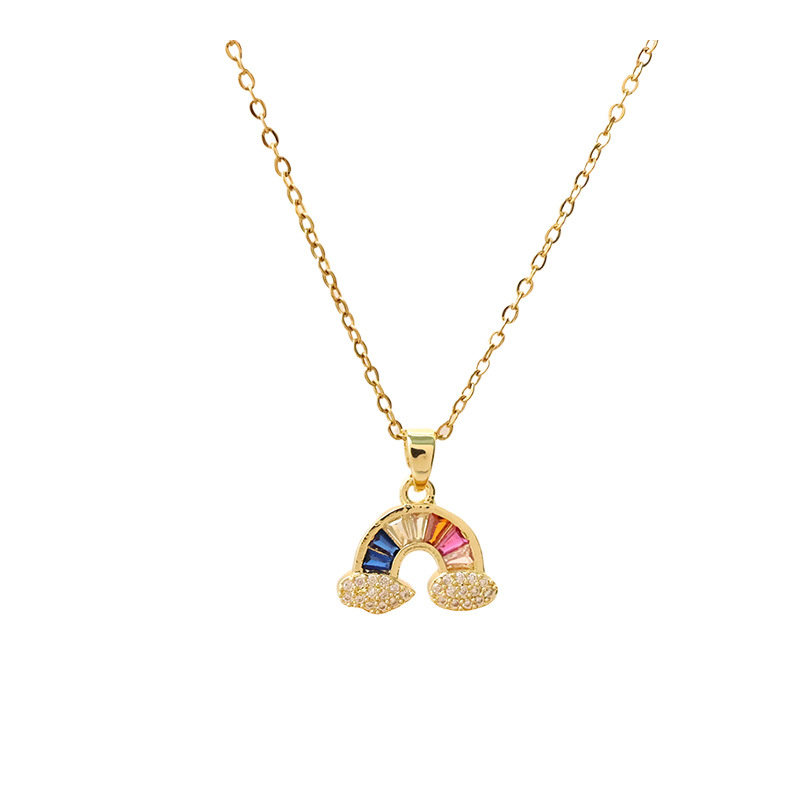 A genuine gold electroplated colored zircon rainbow necklace for women, a light luxury titanium steel collarbone chain, a high-end and versatile accessory Item Picture