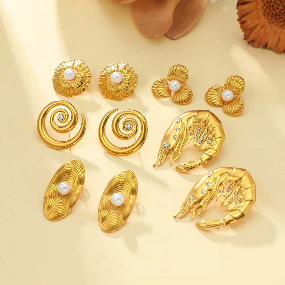 Wholesale of cross-border exaggerated ocean-style diamond-encrusted pearl earrings with a light luxury and high-end feel, stainless steel stud earrings for women full figure