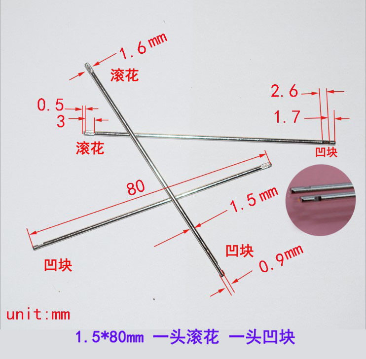 diy four-wheel drive toy parts: electroplated iron axle, 1.5mm gear axle, 10 fixed pins for wheel axles Specification drawing