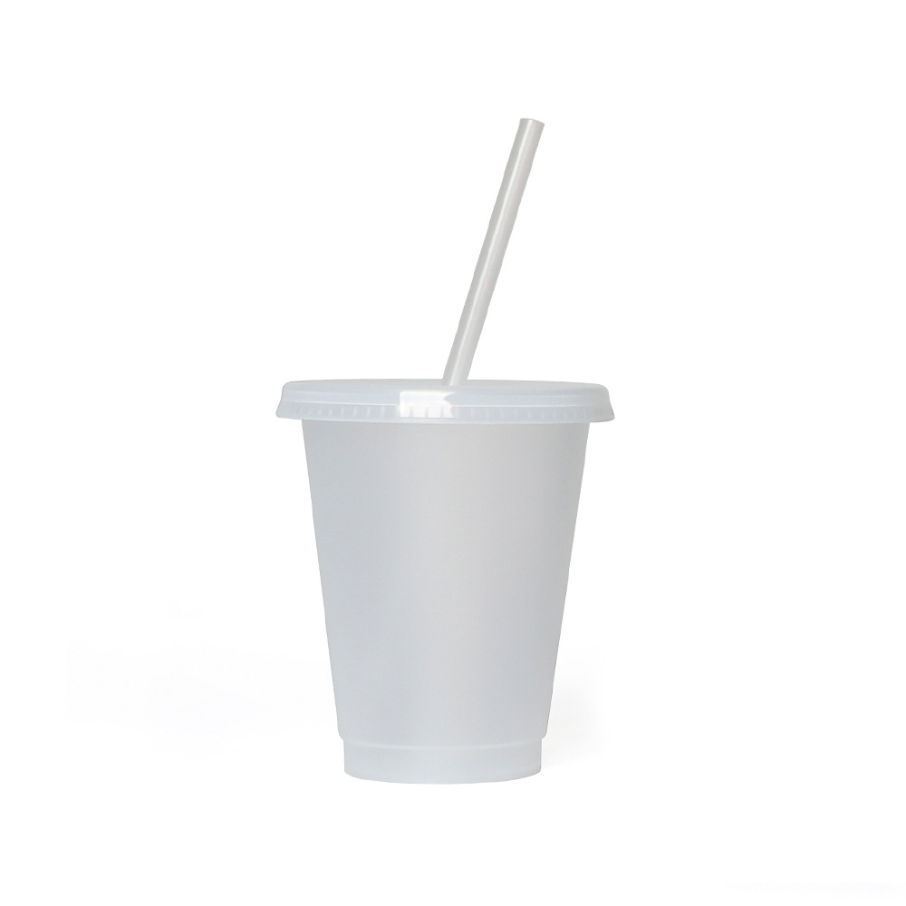 Cross-border stock 16oz solid-color diy children's straw water cup, pp single-layer reusable plastic cup wholesale details Picture