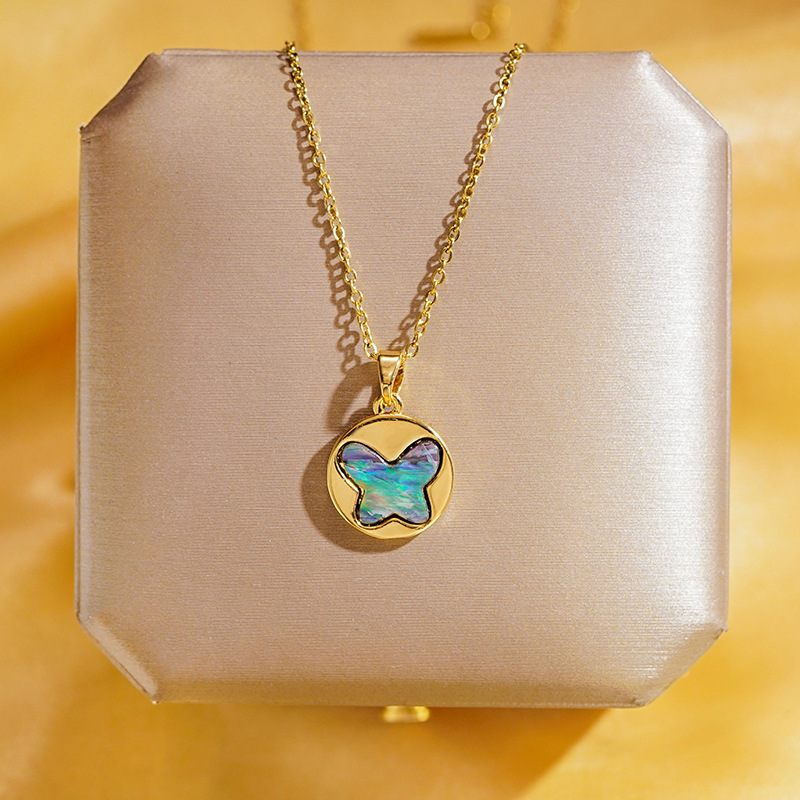 Colorful shell surface collection set, butterfly Moon Heart necklace, women's niche titanium steel versatile collarbone chain, popular online accessory Specification drawing