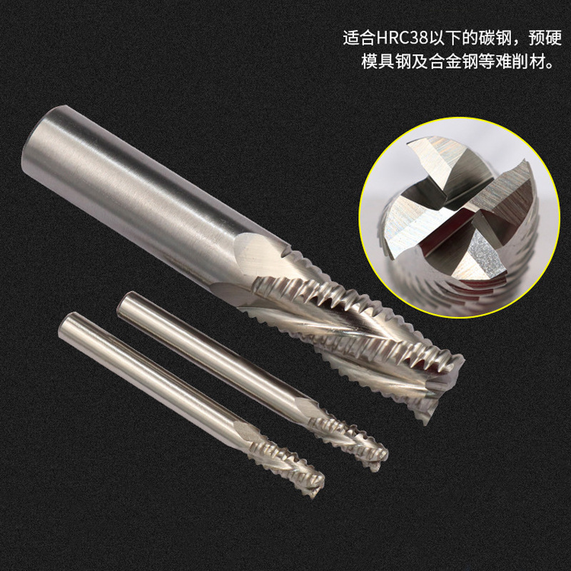 STK white steel rough-skin milling cutter, super-hard 4-edge rough-cutting milling cutter, high-speed steel wavy edge, jade grain coarse-tooth four-edge milling cutter M42 Specification drawing