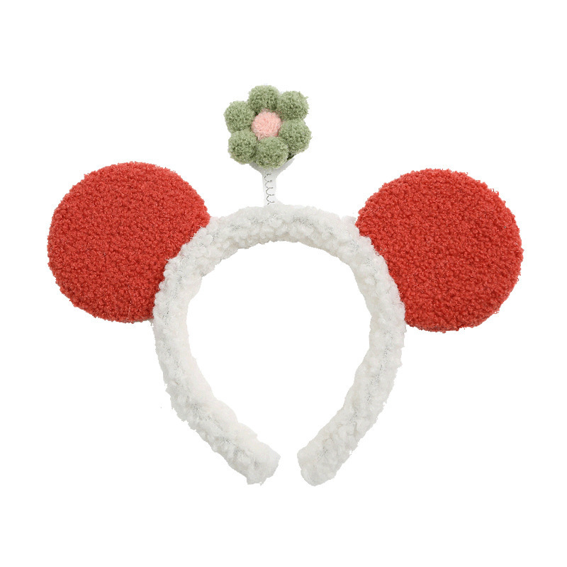 Autumn and winter Mickey flower cute hair band for washing face, lambskin women's plush anti-slip headband for mask application, special hair tie Item Picture