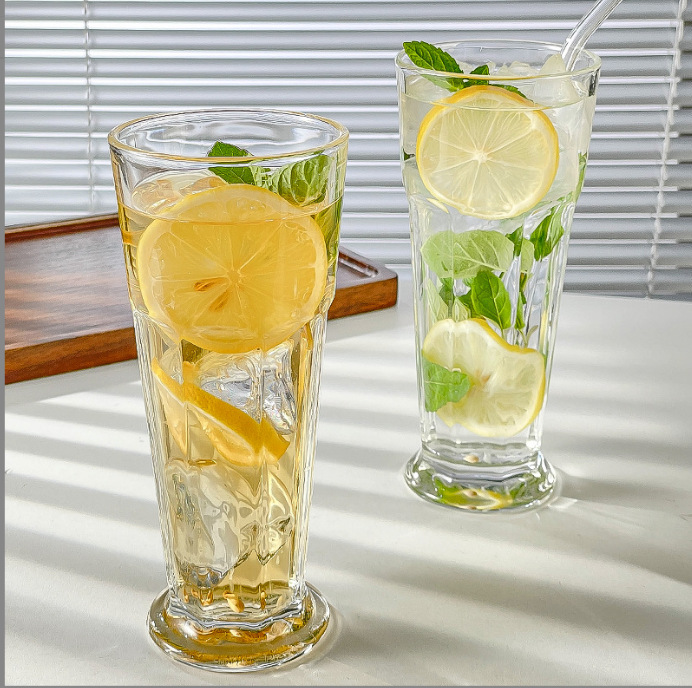 Internet-famous glass juice cup, Gibraltar star anise Coring cup, thickened milkshake cup, commercial Mojito lemon tea cup full figure