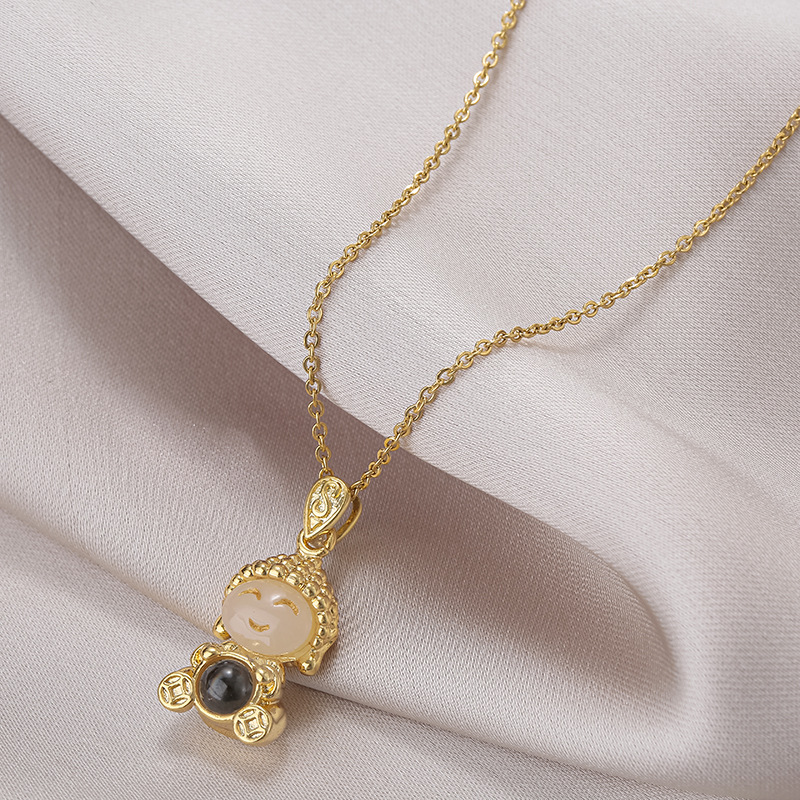 New internet-famous style bestsellers, Heart Sutra projection small Buddha necklace, women's gold luxury gold-inlaid jade collarbone chain and neck chain wholesale details Picture