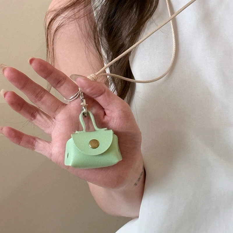 Spring color Palette ~ Dopamine-colored leather loose change bag necklace, women's long neck-hanging mini storage accessory Application Scenario