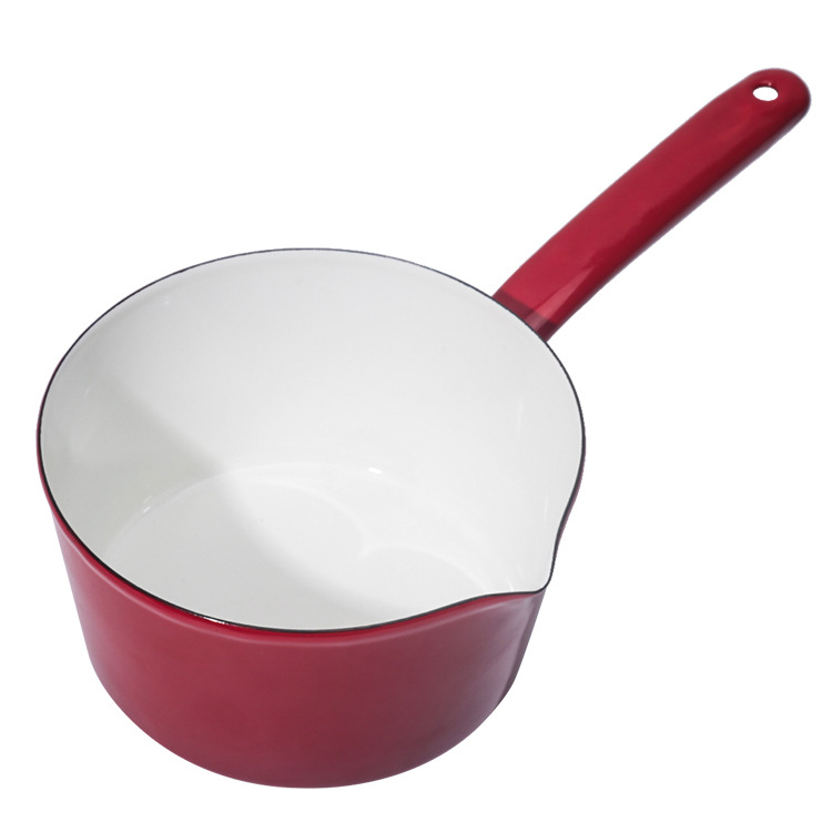 Japanese-style enamel slanted milk pot, healthy material. Enamel slanted milk pot, enamel soup pot, enamel baby food pot, open flame Application Scenario