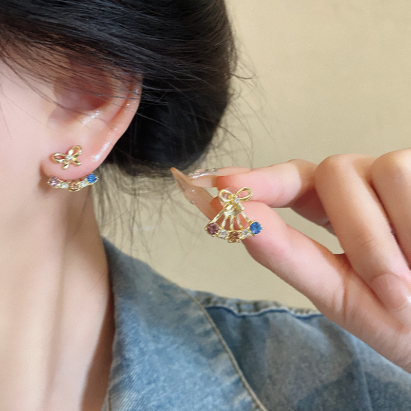 Colorful Zircon bow stud earrings for women 2024 New bestsellers, high-end Korean-style earrings, pendants and earrings wholesale details Picture