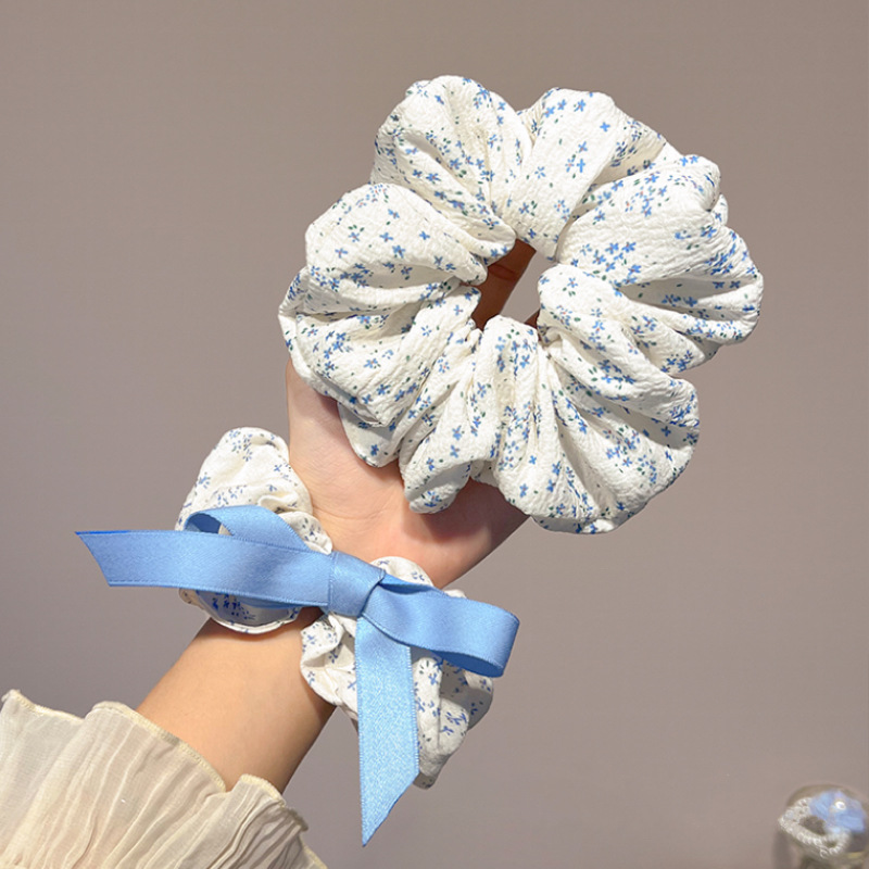 Elegant floral floral large intestine hair band for women, high ponytail hair tie, elastic hair accessory 2024 New style, sweet and non-damaging hair tie details Picture