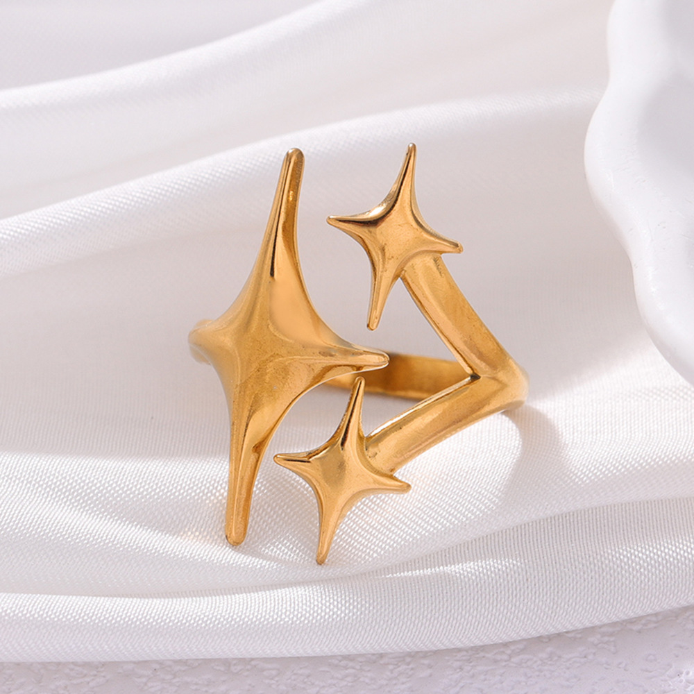 European and American fashionable exaggerated stainless steel rings for women, 18K gold, simple ins style, high-end design sense ring jewelry wholesale Specification drawing