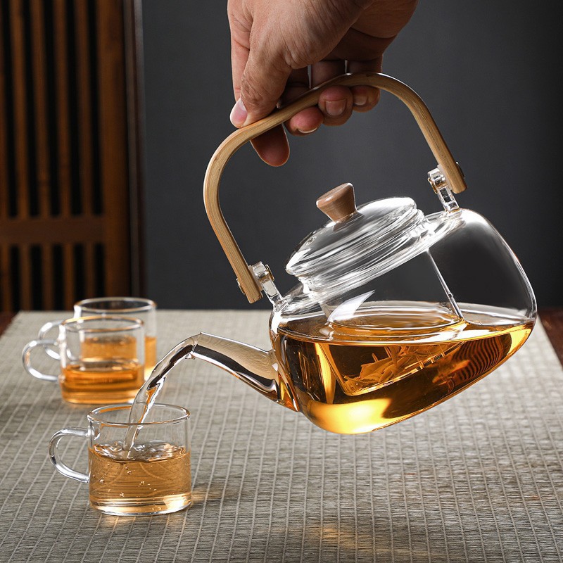 Bamboo-handled teapot for household tea brewing, light luxury tea set, Chinese high borosilicate glass teapot for brewing Specification drawing