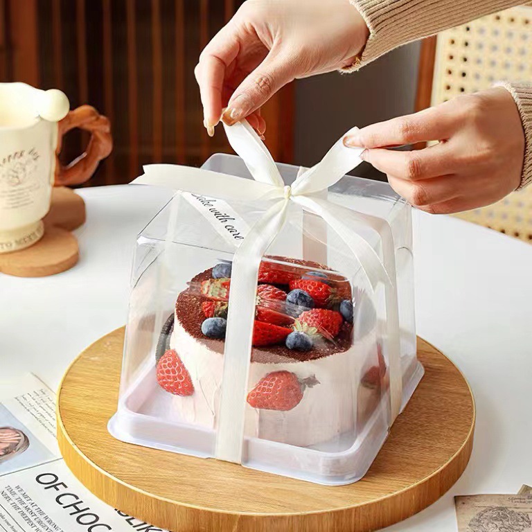 4-inch cake box, transparent square packaging box, small 4-inch mousse dessert cut pieces, Basque packing box, anti-fog details Picture