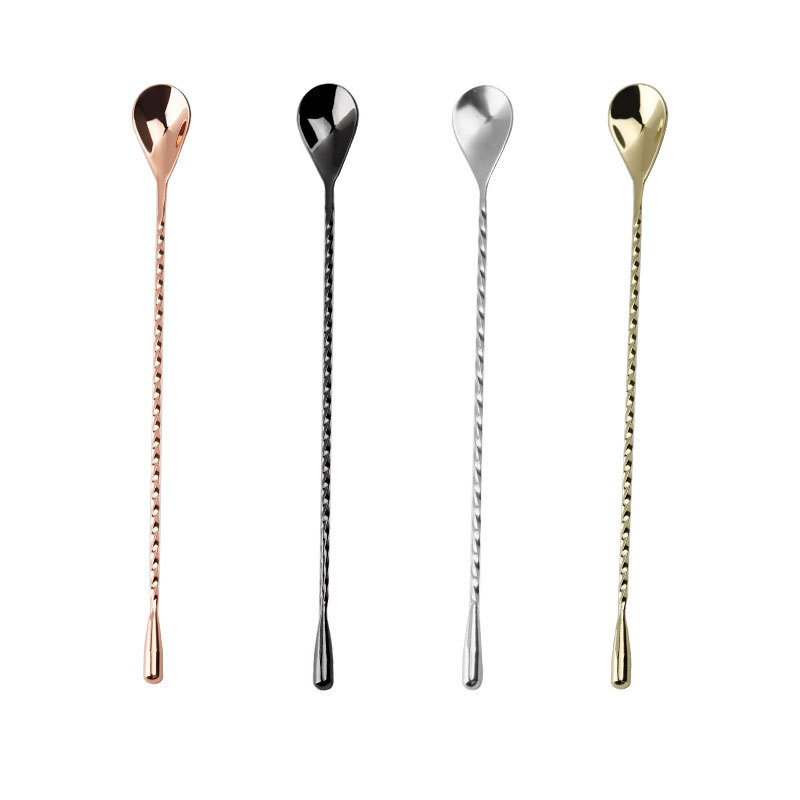Stainless steel long-handled 30cm cocktail mixing bar, coffee and milk tea bar mixing spoon, metal water drop bar spoon Item Picture