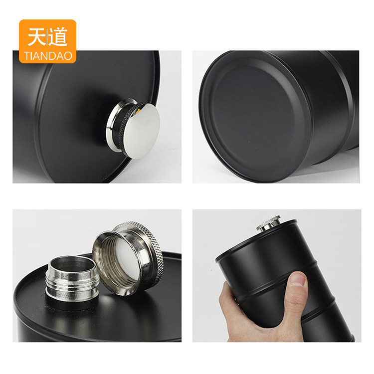 Cross-border best-selling stainless steel oil barrel-shaped portable wine pot 750ml, creative portable wine pot for outdoor sports and camping Specification drawing