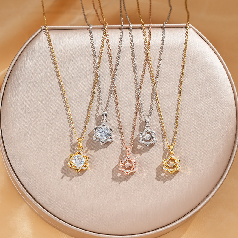 Fashionable zircon hexagram pendant titanium steel necklace for women, simple and elegant, versatile and dynamic collarbone chain, high-end accessory full figure