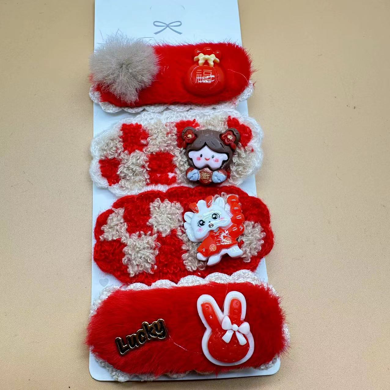 New Year children's hairpin for girls, red side bangs hairpin headwear for girls, Dragon Year baby BB hairpin Application Scenario
