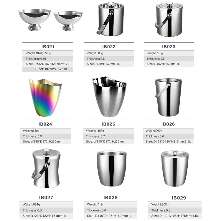 Stainless steel beer slanted ice bucket, double-layer thickened champagne and red wine insulated ice granule bucket, bar and KTV utensils Specification drawing