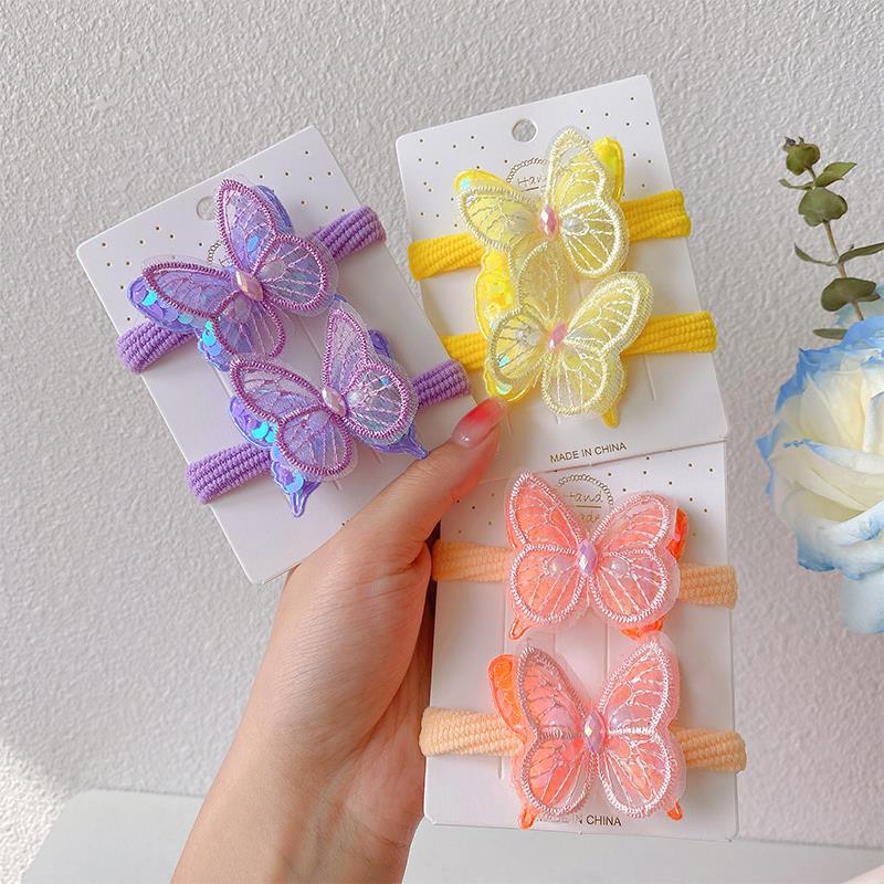 New butterfly hair tie children's hair band does not damage hair. Butterfly tie high ponytail hair band girls' rubber band headwear full figure