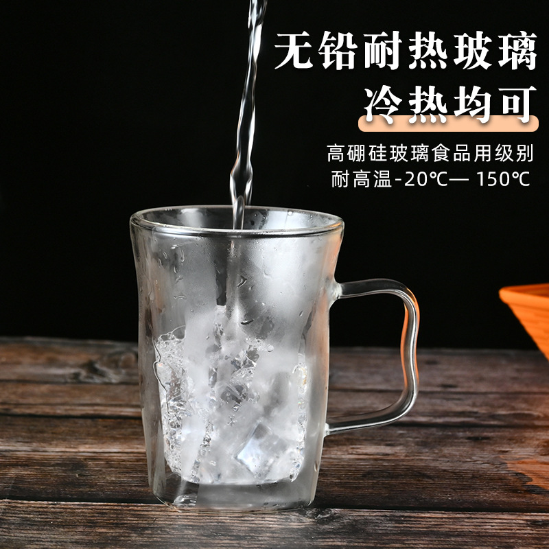 High-temperature resistant glass cup, double-layer heat-insulating water cup, household glass cup with handle, beverage cup, high appearance level transparent water cup Application Scenario