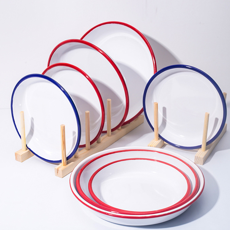 Thickened enamel plates for export, nostalgic enamel-themed restaurant snack plates, soup plates, vegetable plates, fruit plates, retro charm