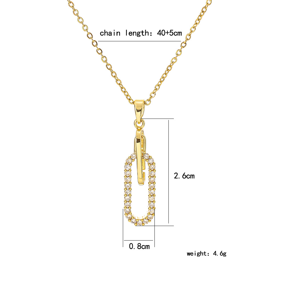 European and American fashionable geometric paperclip pendant with zircon titanium steel necklace, women's light luxury, versatile and popular online accessory Item Picture