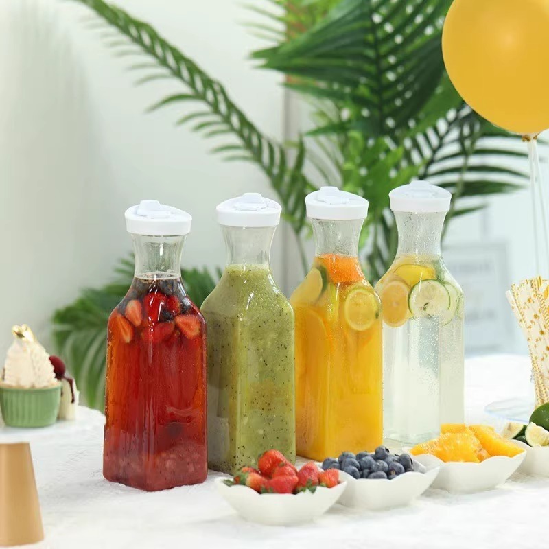 Acrylic square juice pot, PC plastic transparent flip-top beverage milk bottle, coffee milk tea bottle, cold water bottle 1.5L full figure