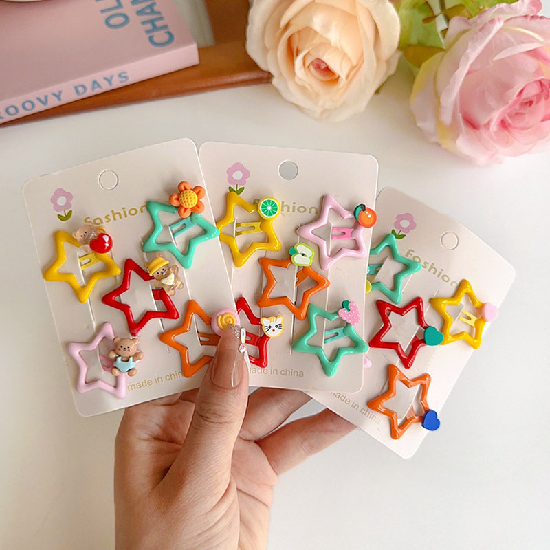 Colorful cartoon children's five-pointed star hair clips, new star bb clips, cute girl side hair clips, baby broken hair clips Application Scenario