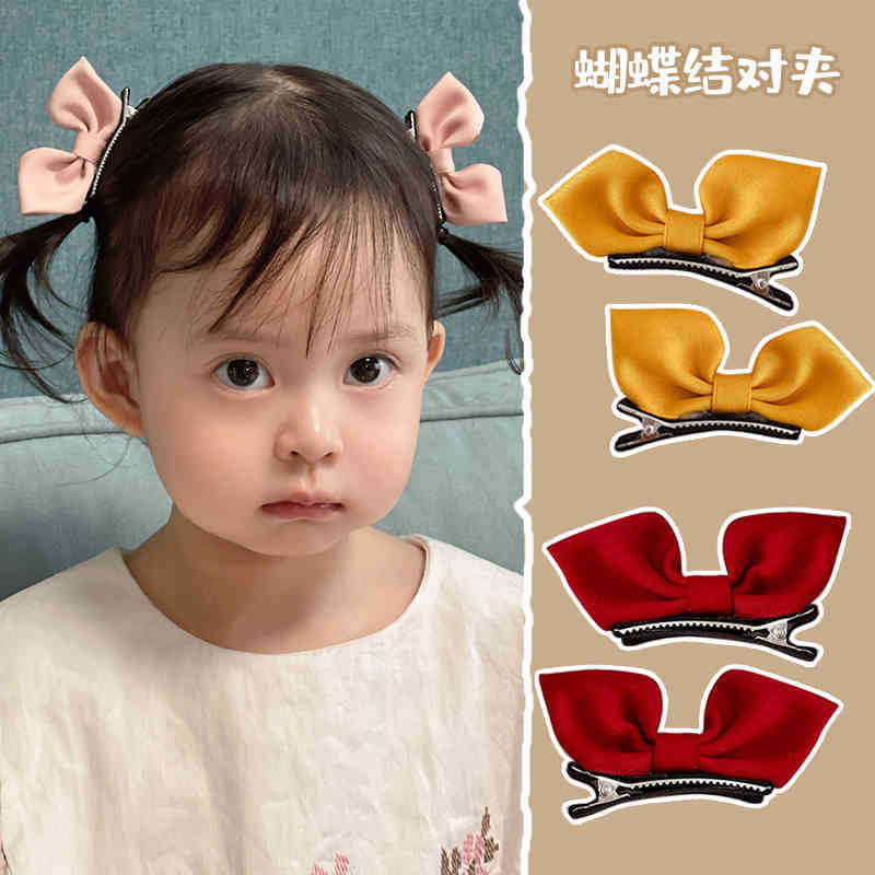 Korean-style children's hair clips, bow three-dimensional headwear, solid color fabric hair clips for girls that won't damage hair, side bangs clips full figure