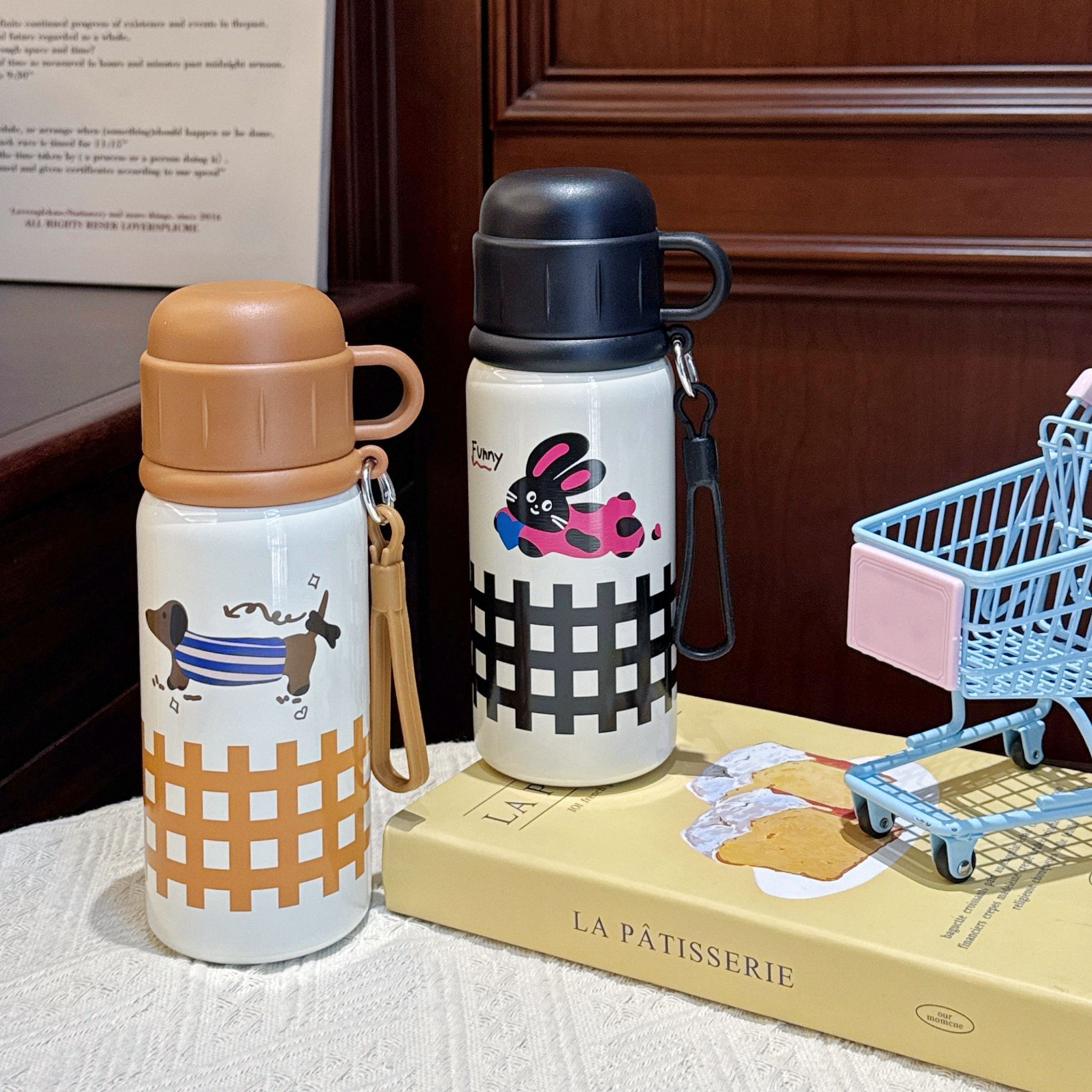 Cartoon animal insulated cup, cute style, high appearance level, new tea brewing cup, portable, dual-purpose with one lid, stainless steel cup Application Scenario