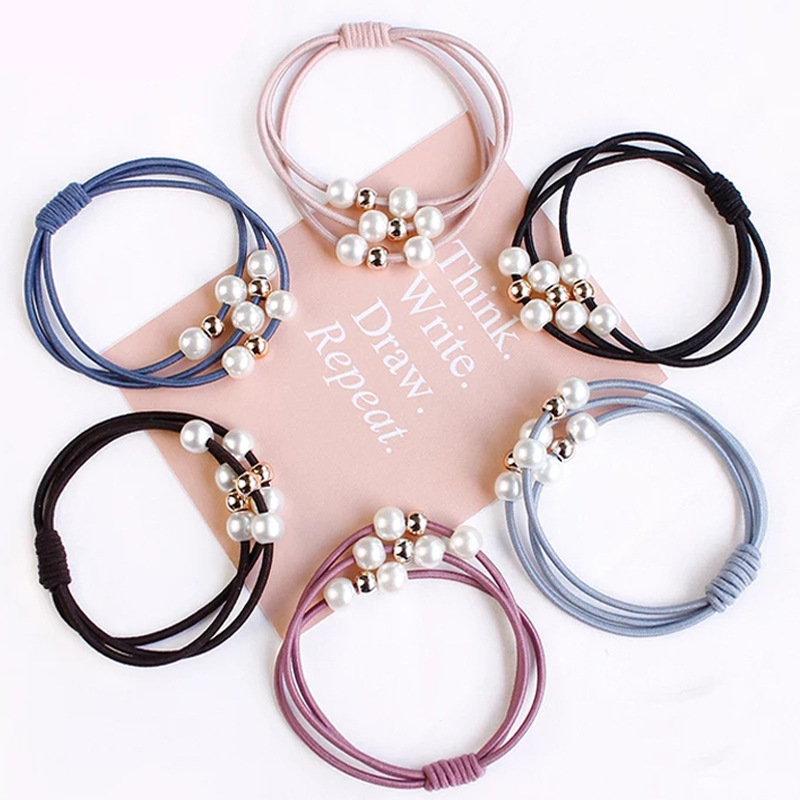 Korean-style hair tie with nine beads, pearl hair band, high-elasticity rubber band, new women's hair tie manufacturer, wholesale of headwear details Picture