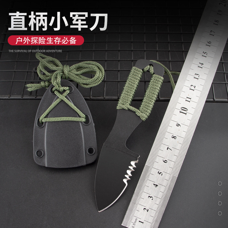Factory direct sales of outdoor knives, portable small knives, K-sheathed straight small knives, toothed portable defense EDC multi-functional small knives full figure