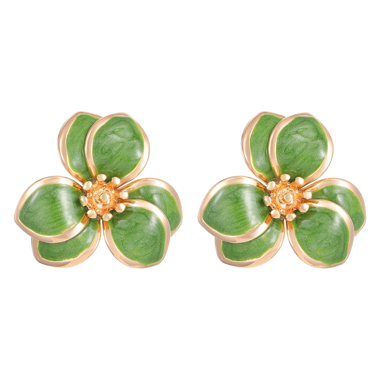Xiyin's best-selling spring and summer colorful oil-dripping flower stud earrings from Europe and America, with a simple design and double-petal earrings for women Item Picture