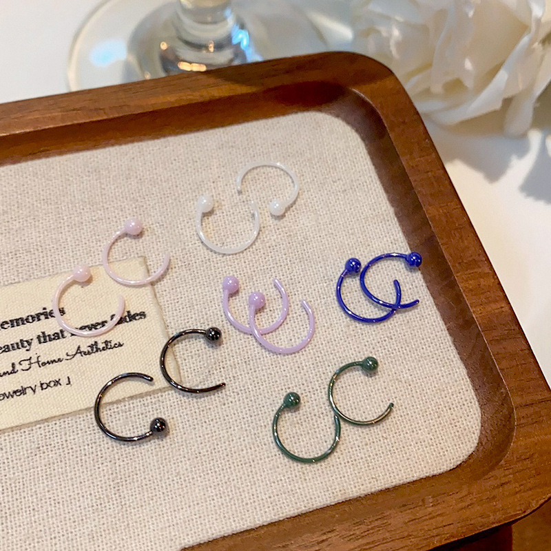 Colorful ceramic ear piercings, ear hooks, teardrop U-shaped earrings, no need to remove them while sleeping, bio-ceramic ear sticks, simple and sweet earrings Specification drawing