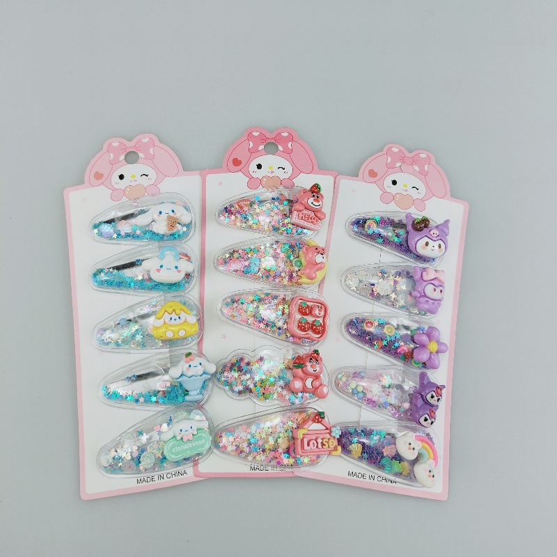 Sanrio flowing sand hair clips for children, Kuromi Girls' bangs and broken hair clips, sweet little clips for girls Specification drawing