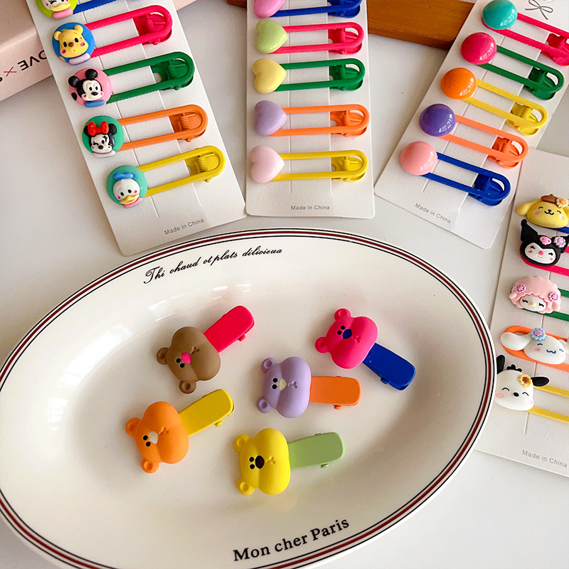 Korean children's hairpins, cute and colorful girl hairpin headwear, 2025 New girl bangs, broken hair clip box, side clip Specification drawing