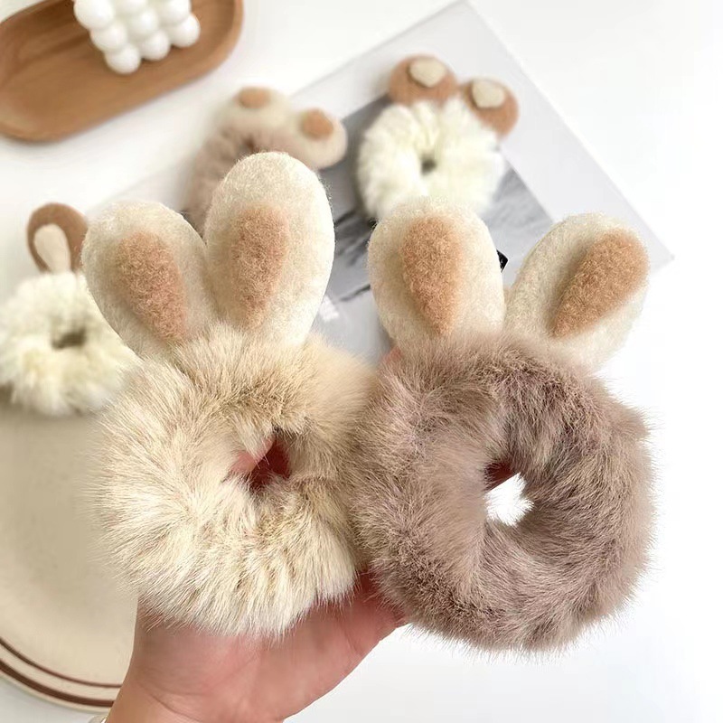 Autumn and winter: rabbit-ear plush hair tie, cute girl's heart, Japanese-style rubber band bun hairstyle, hair tie, headwear, leather case, hair tie details Picture