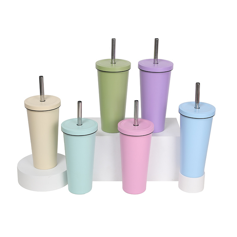 Cross-border factory direct supply 304 stainless steel straw cups, coffee cups, high appearance level insulated cups, simple double-layer vacuum cups details Picture