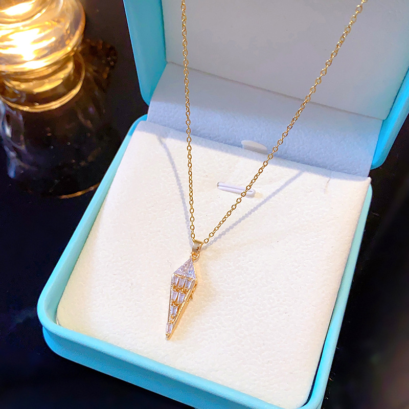 Real gold electroplated triangular zircon pagoda necklace for women, European and American fashion style collarbone chain, cross-border best-selling style wholesale details Picture