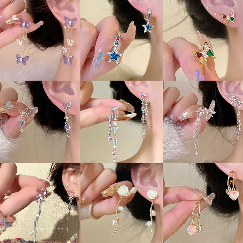 In 2025, the best-selling light luxury and niche pearl flower earrings, Korean-style tassels, high-end, fashionable and elegant stud earrings and pendants full figure