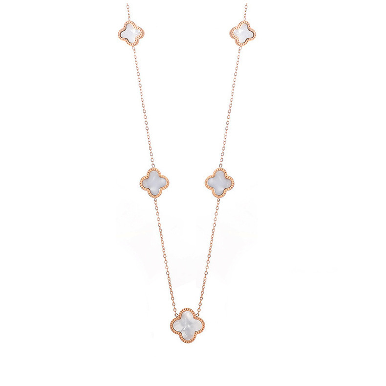 Korean 18k rose gold five-flower four-leaf clover titanium steel necklace, high-end women's light luxury Internet celebrity necklace, non-fading accessory Item Picture