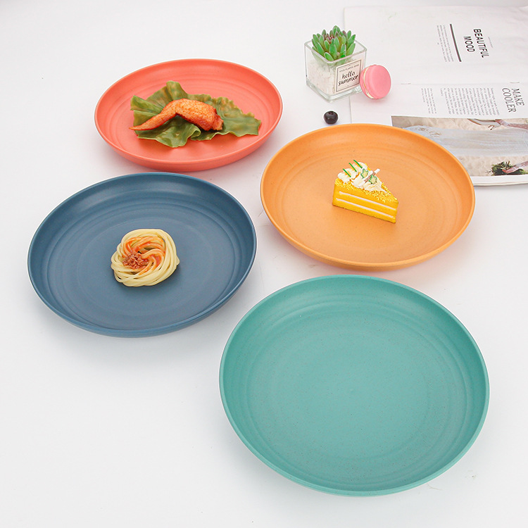 Creative wheat straw home simple plastic round plate, barbecue snack inventory, fruit plate, snack dessert plate Specification drawing