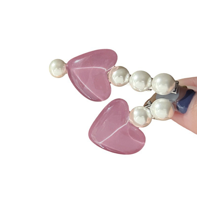 Sweet pearl heart-shaped hair clips, forehead fringe clips, girlish princess hair clips, cute duckbill clips, hair accessories Item Picture