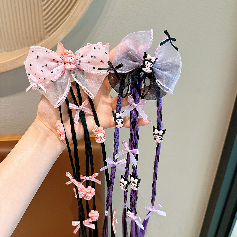 Children's hair bands, cartoon wigs, braids, sweet and cool girls, boxing braids, high ponytail hair ties, girls' hair ties, headwear Specification drawing