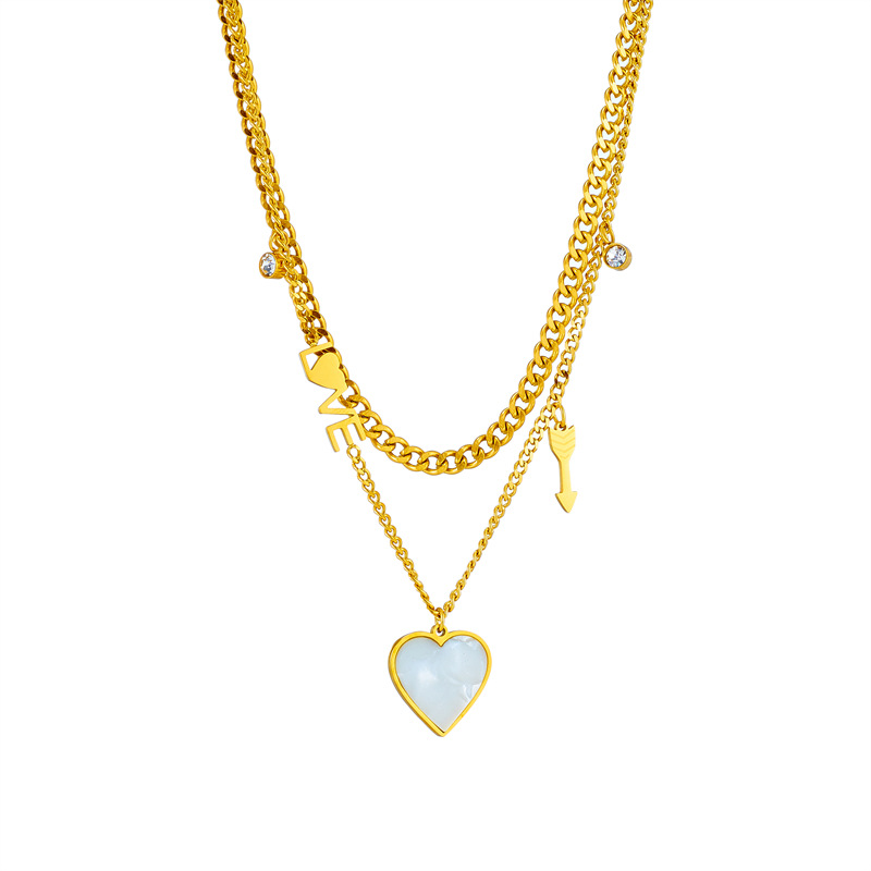 This is a trendy and versatile Japanese and Korean fashion, heart-shaped Instagram, minimalist double-layer titanium steel collarbone necklace that won't fade Item Picture