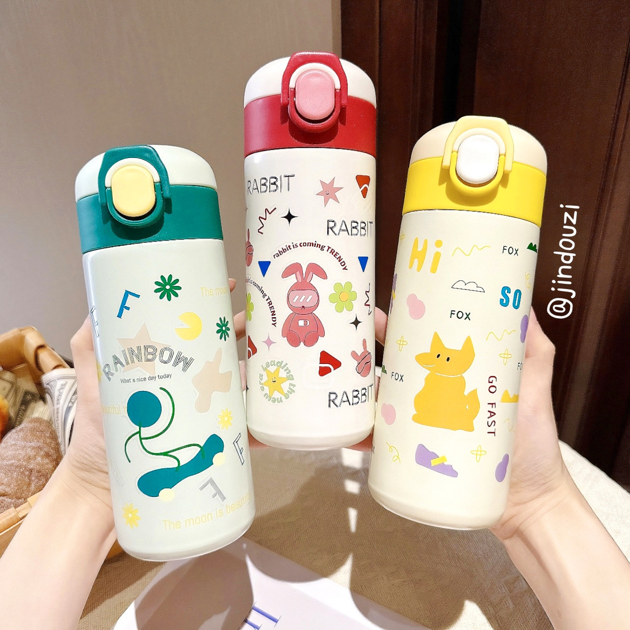New bouncing insulated cup, vacuum portable direct drinking water cup, girls' cartoon high appearance level stainless steel student cup full figure