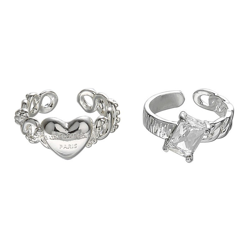 Cold style heart-shaped plain ring square zircon open ring for women's Instagram niche design simple and individual style ring Item Picture